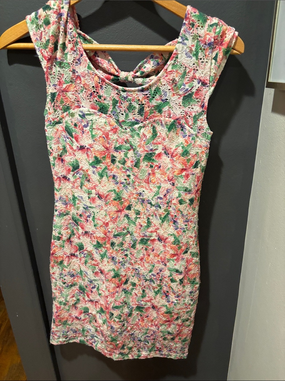 Free People Pink, Green & Blue Floral Lace Mini Dress